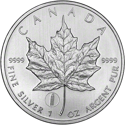 Reverse of 2012 Canada One Ounce Silver Maple - Leaning Tower of Pisa Privy Mark