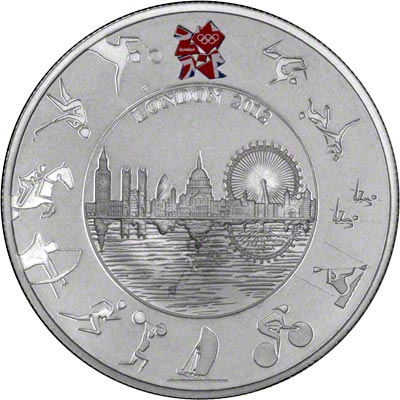 Reverse of 2012 Olympic Silver Proof Five Pound Crown