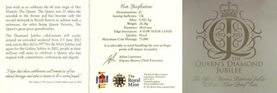2012 Uncirculated Diamond Jubilee Five Pound Crown Certificate