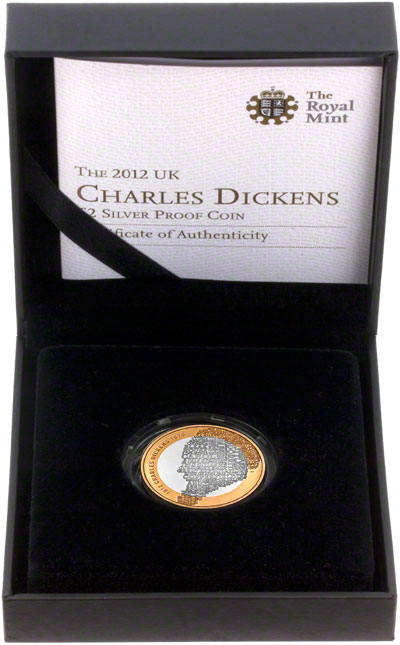 2012 Charles Dickens Silver Proof Two Pound Coin in Presentation Box