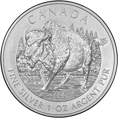 Reverse of 2013 Canadian One Ounce Silver Wood Bison
