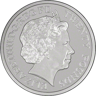 Obverse of 2013 St. George & Dragon Silver Twenty Pound Coin