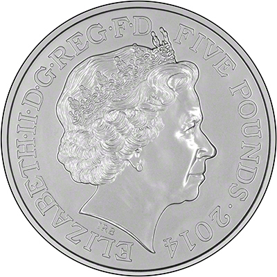 Obverse of 2014 Uncirculated Queen Anne £5 Crown