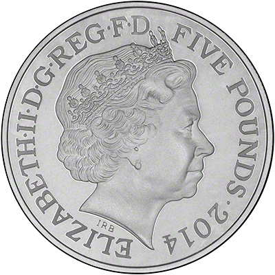 Obverse of 2014 Silver Proof Queen Anne £5 Crown