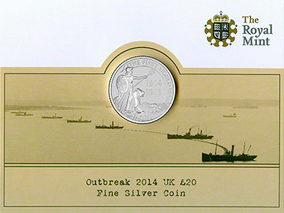 2014 Outbreak of World War One Silver Twenty Pound Coin in Presentation Pack