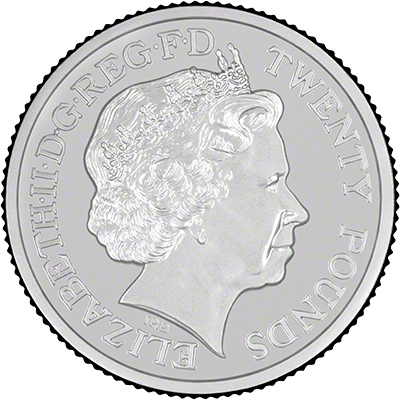 Obverse of 2014 Outbreak of World War One Silver Twenty Pound Coin