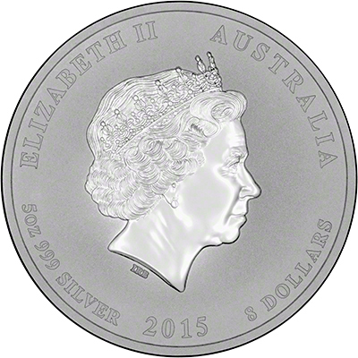 Obverse of 2015 Australian Year of the Goat Five Ounce Silver Coin - Series 2