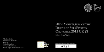 Winston Churchill Silver Proof �5 Certificate Obverse