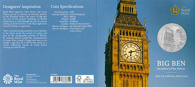 Obverse of 2015 Big Ben One Hundred Pound Silver Coin in Presentation Pack