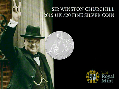 2015 Sir Winston Churchill Silver Twenty Pound Coin in Folder