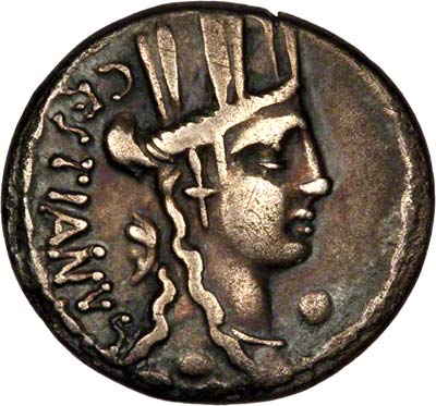 Obverse of Julius Caesar Denarius