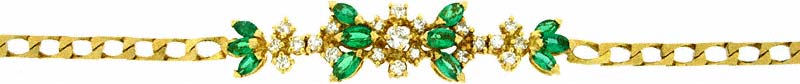 Fancy Diamond and Emerald Bracelet in 18ct Yellow Gold