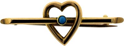 Second Hand 15ct Gold Turquoise Heart Brooch