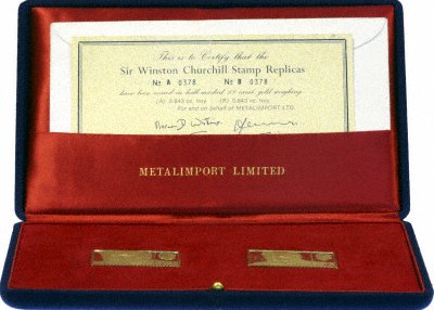Churchill Stamp Gold Medallic Replicas in Box