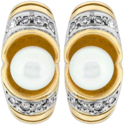 #02285 Gold Pearl & Diamond Ear-Rings.