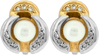 #02287 Gold Pearl & Diamond Ear-Rings.