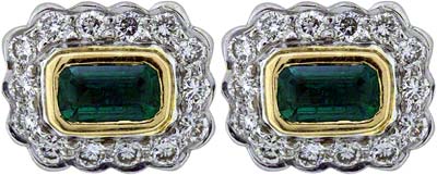 Emerald and Diamond Cluster Ear-Rings