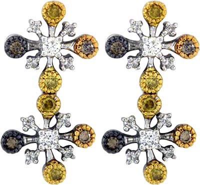 Coloured Diamond Drop Ear-Rings in 18ct Yellow Gold