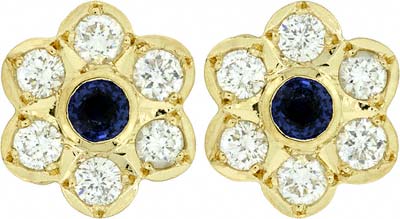 Sapphire and Diamond Flower Shaped Cluster Ear-Rings