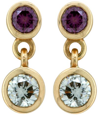 Enhanced Purple & White Diamond Drop Ear-Rings