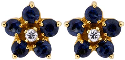 Sapphire and Diamond Flower Shaped Cluster Ear-Rings