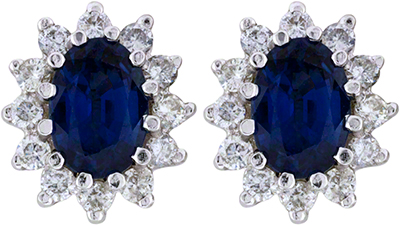 Sapphire and Diamond Shaped Cluster Ear-Rings