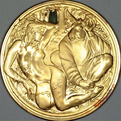 Titania Queeen of the Fairies with Bottom on Obverse of Midsummer Night's Dream Medallion
