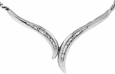 Channel Set Diamond Wishbone Necklace