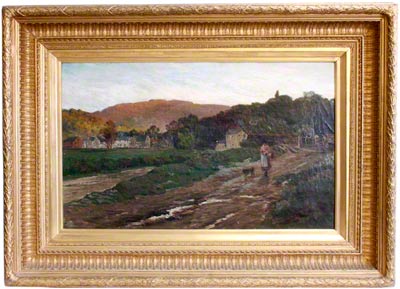 Oil Painting by Alfred De Breanski Lady and a Dog Landscape