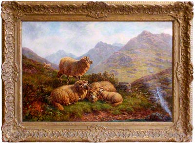 Oil Painting by T.S Cooper of Sheep in Highland Landscape