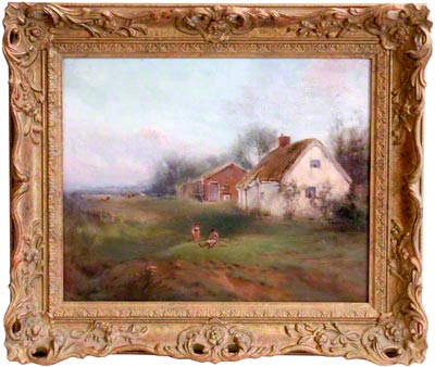 Children By A Cottage At Moss Side Oil Painting