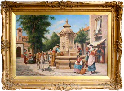 Oil Painting by Trevor Haddon - At The Well - Italian Village Scene