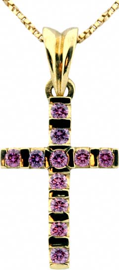 Enhanced Pink Diamond Cross in 18ct Yellow Gold