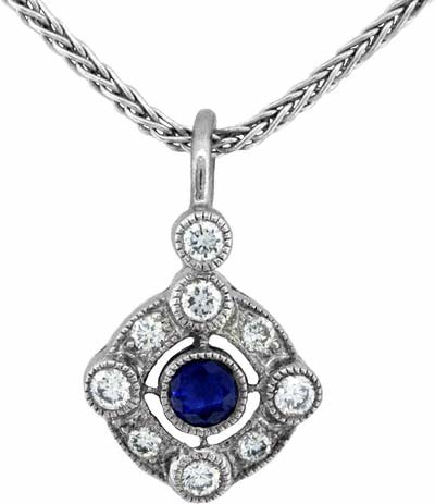 Sapphire and Diamond Victorian Style Pendant