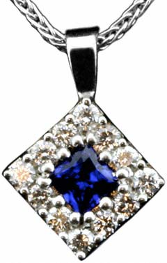 Square Sapphire and Diamond Pendant