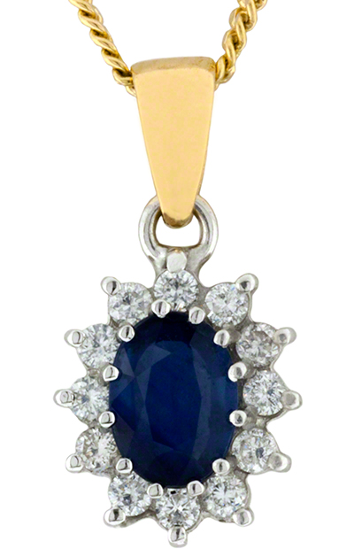 Classic Oval Sapphire and Diamond Cluster Pendant