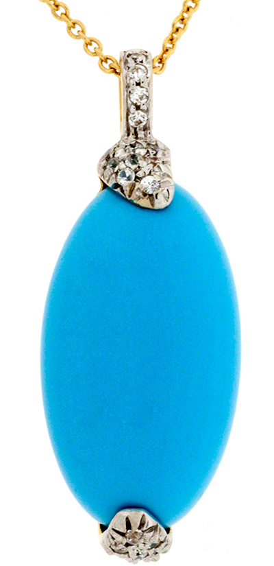 Turquoise & Diamond Pendant and Chain