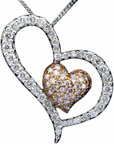Double Heart Diamond and Pink Sapphire Pendant