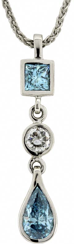 Blue and White Diamond Drop Pendant in Platinum