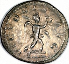 Winged Victory with Laurel Wreath on Silver Antoninianus of Philip I