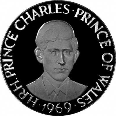 Obverse of 35 Gram Johnson Mattheys Silver Medallion Depicting Prince Charles Investiture 