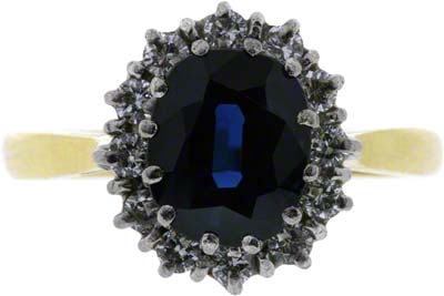 Sapphire and Diamond Cluster in 18ct Yellow Gold