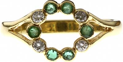 Emerald & Diamond Circular Cluster Ring