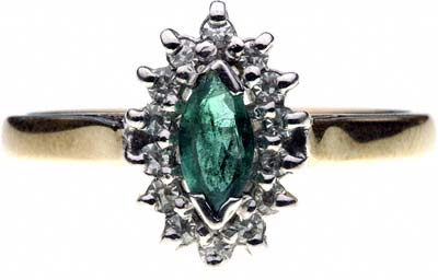 Marquise Shaped Emerald and Diamond Cluster