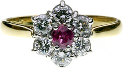 Classic Seven Stone Ruby and Diamond Cluster