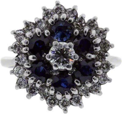 Sapphire and Diamond Three Tiered Cluster in 18ct White Gold