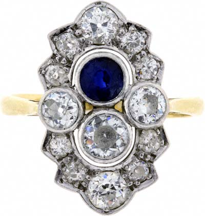 Second Hand Sapphire and Diamond Fancy 'Art Deco Style' Cluster