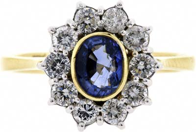 Rim Set Oval Sapphire with Claw Set Diamonds Cluster Ring
