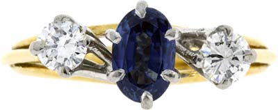 Very High Set Second Hand Sapphire & Diamond Three Stone Ring