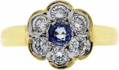 Victorian Style Sapphire and Diamond Cluster Ring